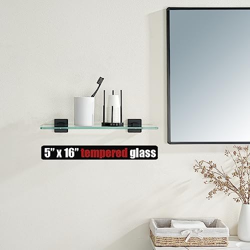 JQK Bathroom Glass Shelf Black, Tempered Glass Shower Storage 16 by 5 inches - Image 2