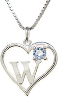 Silver Sterling Necklace Initial Letter A-Z Birthstone for Women – Personalized Custom Jewelry Pendant with Heart Design Customized Dainty Charm for Wife Girlfriend Mom – 18" Box Chain