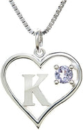 Silver Sterling Necklace Initial Letter A-Z Birthstone for Women – Personalized Custom Jewelry Pendant with Heart Design Customized Dainty Charm for Wife Girlfriend Mom – 18" Box Chain
