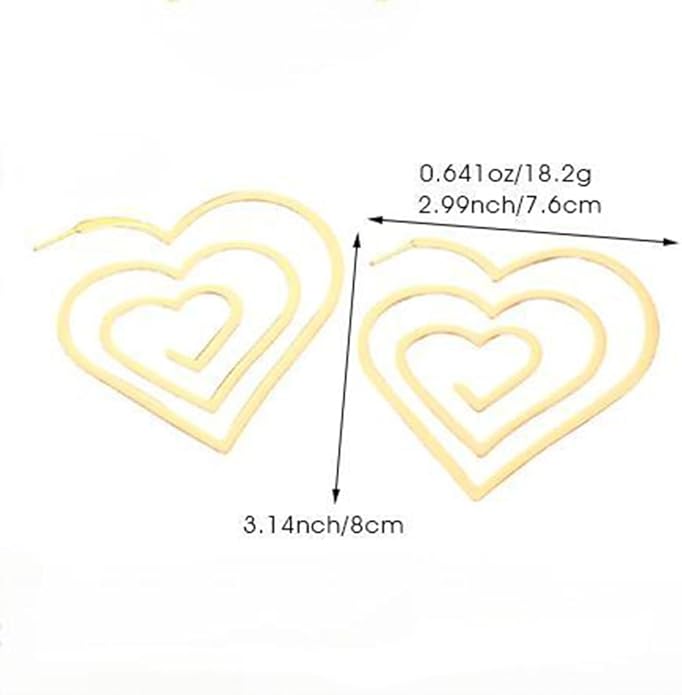 Trendy Large Gold Spiral Heart Stud Earring for Women, Statement Hollow Silver Big Love Hearts Y2k Earrings Bold Personalized Prom Party Jewelry Gifts