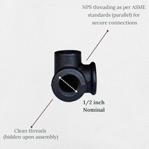 1/2" 3-WAY ELBOW Industrial Threaded Black Iron Pipe Fittings; Black Satin - Image 3