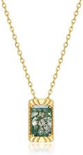 14K Gold Geometric Teardrop Moss Agate Pendant, Vintage Style Collarbone Necklace, Artisan-Crafted Fine Jewelry for Everyday Wear