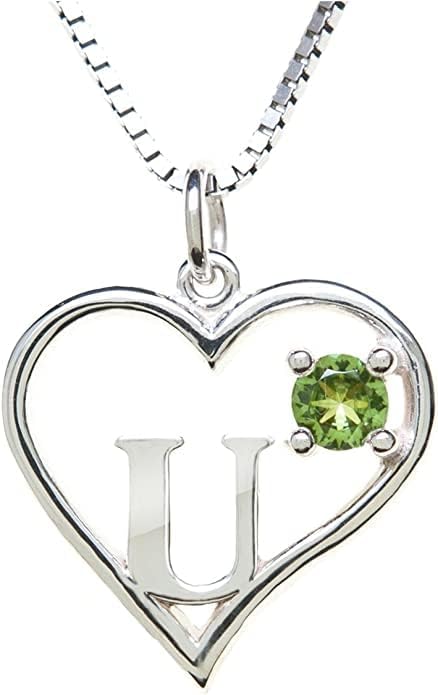 Silver Sterling Necklace Initial Letter A-Z Birthstone for Women – Personalized Custom Jewelry Pendant with Heart Design Customized Dainty Charm for Wife Girlfriend Mom – 18" Box Chain