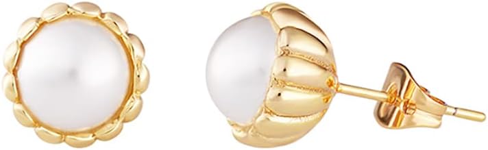 Brass Simulated Pearl Flower Stud Earrings