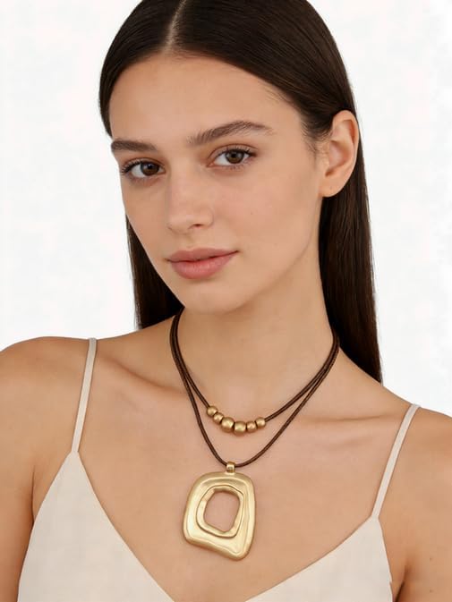 Boho Necklaces for Women Chunky Circle Necklace Layered Boho Circle Leather Choker Necklace Long Vintage Necklaces Bohemian Jewlery Gifts