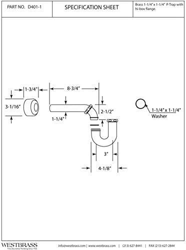 Westbrass D401-1-07 1-1/4" 17 ga. Brass P-Trap - Image 2