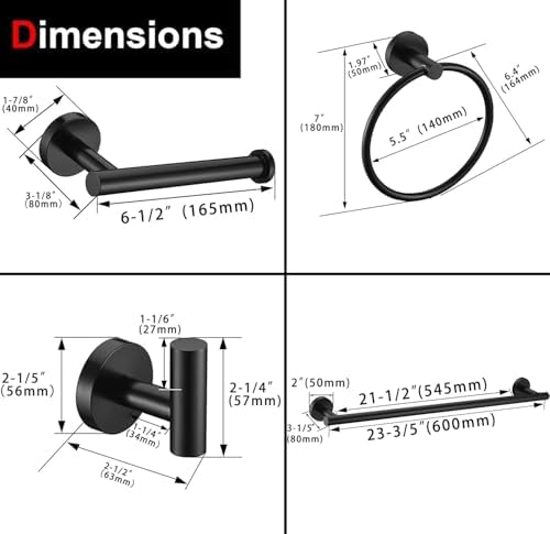 6 Pieces Matte Black Bathroom Hardware Accessories Set, SUS304 Stainless Steel - Image 7