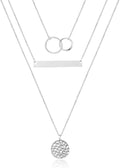 Turandoss Dainty Layered Choker Necklace, Handmade Y Pendant Necklace Multilayer Bar Disc Necklace Adjustable Layering Choker Necklaces for Women