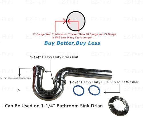 EZ-Fluid 1-1/4" x 1-1/4" Thick Heavy Duty 17 Gauge Chrome Brass Bathroom Sink - Image 2