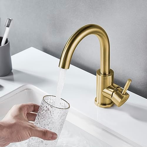 Wet Bar Sink Faucet Single Hole Brushed Gold, Modern Single Handle Bathroom - Image 2