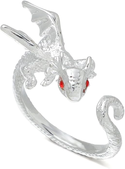 PINK TOWN Dragon Ring for Women - Cute Kawaii Gold and Silver Adjustable Dinosaur Ring - Flying Dragon Animal Shape - Friendship Birthday Party Christmas and Other Jewelry