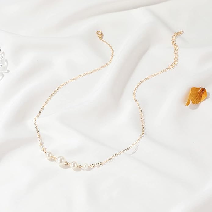 Pearl Alloy Necklace Gold Necklace Round Pearl Necklace Statement Necklace Women’s Jewelry Necklace Chain Pearl Necklaces for Women Gifts for Women Pearl Jewelry – 20.2"+2.7"