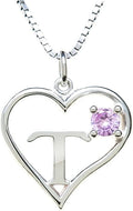 Silver Sterling Necklace Initial Letter A-Z Birthstone for Women – Personalized Custom Jewelry Pendant with Heart Design Customized Dainty Charm for Wife Girlfriend Mom – 18" Box Chain
