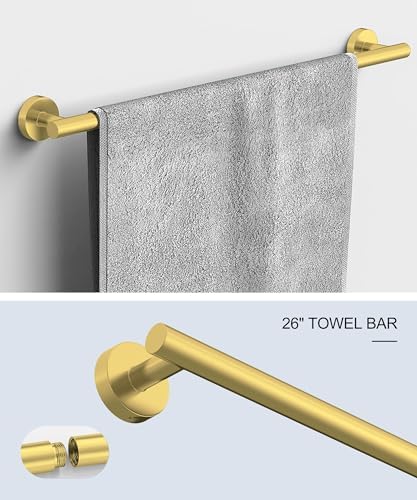 6 Pcs Brushed Gold Bathroom Accessories Hardware Set SUS304 Stainless Steel - Image 2