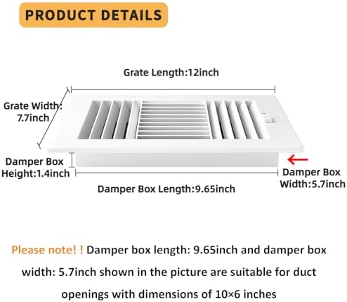 10x6 Inch FanGoFast Ceiling Register 3-Way Plastic Sidewall Ceiling Air Vent - Image 2