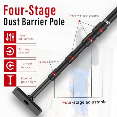 12FT Exclusive Patent Dust Barrier Poles Kit, Spring Retractable Loaded Wall - Image 4