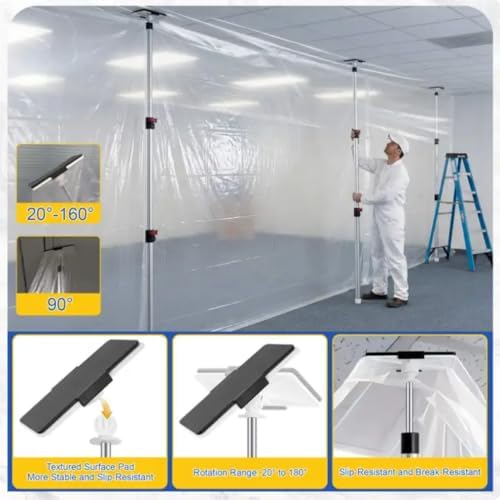 12FT Dust Barrier Poles, 4 Pack Zipper Wall Pole Kit, 3 Stage Telescopic Dust - Image 6