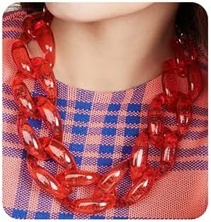 Wiwpar Acrylic Choker Necklace Statement Chunky Fashion Acrylic Necklace Colorful for Women (Red)