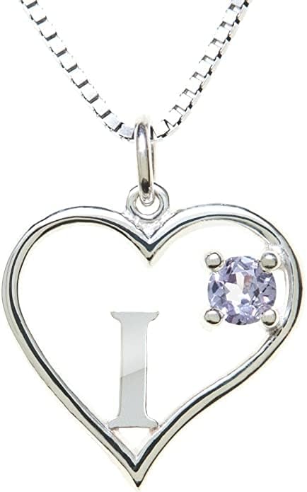 Silver Sterling Necklace Initial Letter A-Z Birthstone for Women – Personalized Custom Jewelry Pendant with Heart Design Customized Dainty Charm for Wife Girlfriend Mom – 18" Box Chain