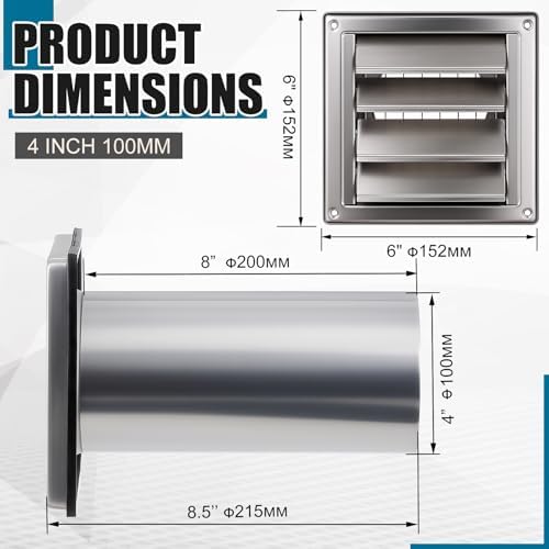 Glooglitter 4'' Dryer Vent Cover Outside Wall Stainless Steel Dryer Vent Cover - Image 2