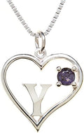 Silver Sterling Necklace Initial Letter A-Z Birthstone for Women – Personalized Custom Jewelry Pendant with Heart Design Customized Dainty Charm for Wife Girlfriend Mom – 18" Box Chain