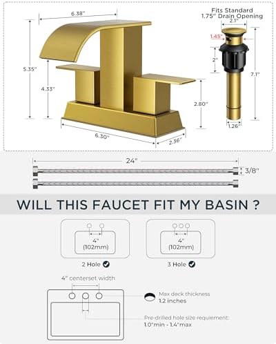FORIOUS Bathroom Sink Faucet 4 Inch Centerset 2 or 3 Hole Brushed Gold - Image 2