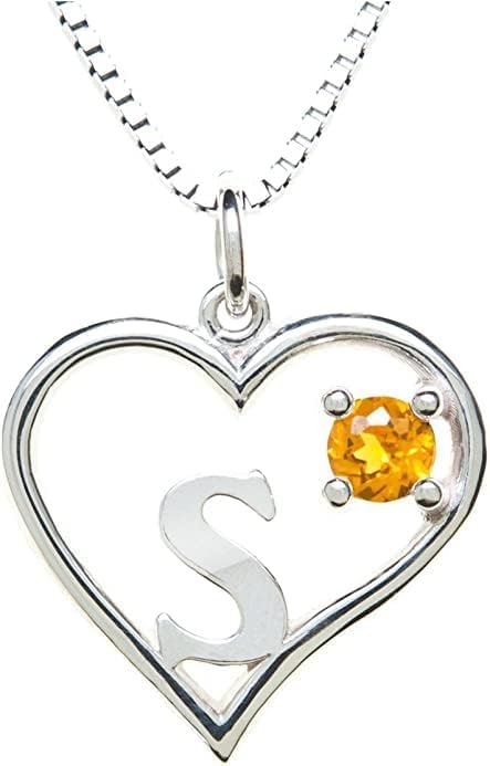 Silver Sterling Necklace Initial Letter A-Z Birthstone for Women – Personalized Custom Jewelry Pendant with Heart Design Customized Dainty Charm for Wife Girlfriend Mom – 18" Box Chain