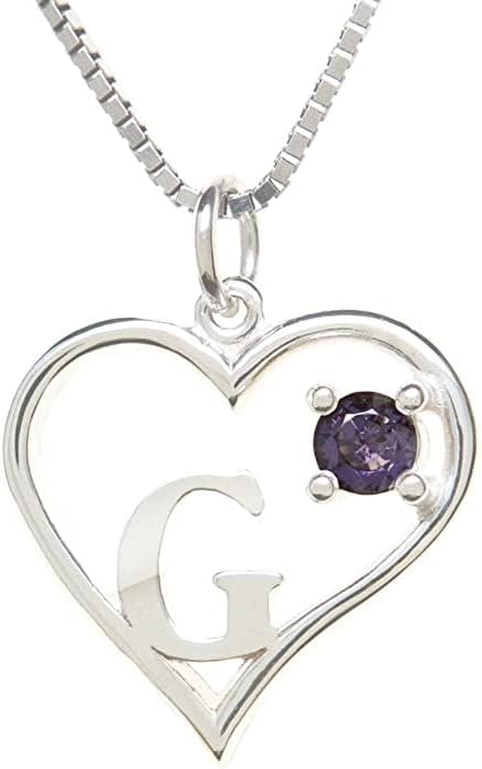 Silver Sterling Necklace Initial Letter A-Z Birthstone for Women – Personalized Custom Jewelry Pendant with Heart Design Customized Dainty Charm for Wife Girlfriend Mom – 18" Box Chain