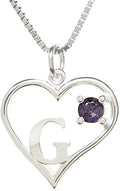 Silver Sterling Necklace Initial Letter A-Z Birthstone for Women – Personalized Custom Jewelry Pendant with Heart Design Customized Dainty Charm for Wife Girlfriend Mom – 18" Box Chain