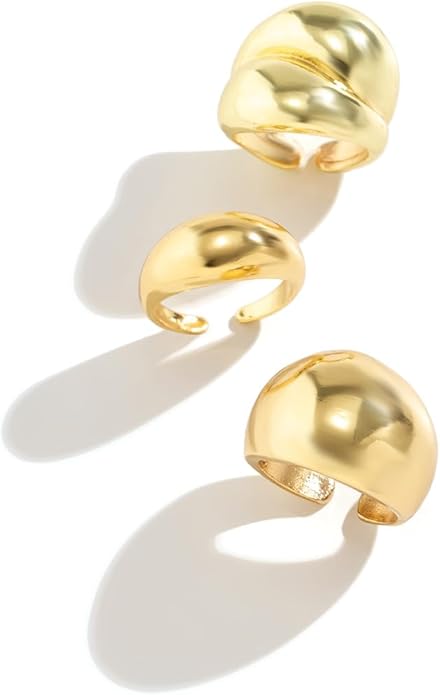 MIFYNN Chunky Gold Rings for Women Gold Silver Adjustable Thick Ring Fashion Statement Ring Open Dome Ring Chunky Silver Rings Geometric Curved Minimalist Simple Rings