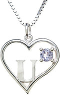 Silver Sterling Necklace Initial Letter A-Z Birthstone for Women – Personalized Custom Jewelry Pendant with Heart Design Customized Dainty Charm for Wife Girlfriend Mom – 18" Box Chain