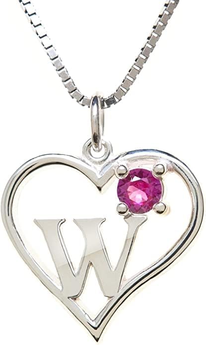 Silver Sterling Necklace Initial Letter A-Z Birthstone for Women – Personalized Custom Jewelry Pendant with Heart Design Customized Dainty Charm for Wife Girlfriend Mom – 18" Box Chain