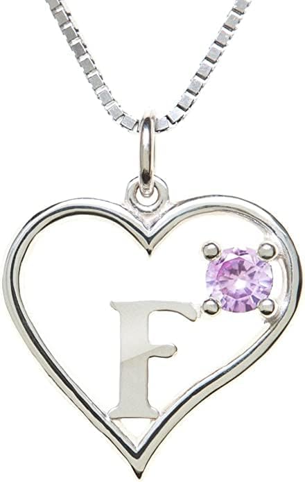 Silver Sterling Necklace Initial Letter A-Z Birthstone for Women – Personalized Custom Jewelry Pendant with Heart Design Customized Dainty Charm for Wife Girlfriend Mom – 18" Box Chain