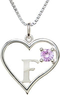 Silver Sterling Necklace Initial Letter A-Z Birthstone for Women – Personalized Custom Jewelry Pendant with Heart Design Customized Dainty Charm for Wife Girlfriend Mom – 18" Box Chain