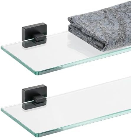 JQK Bathroom Glass Shelf Black, Tempered Glass Shower Storage 16 by 5 inches by Homeimprovement