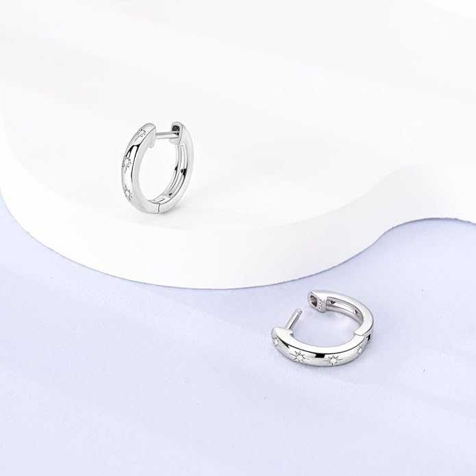 NARMO Earrings for Women 925 Sterling Silver Heart Hoops Small Colorful Rainbow Hoop Earrings Huggie Earrings