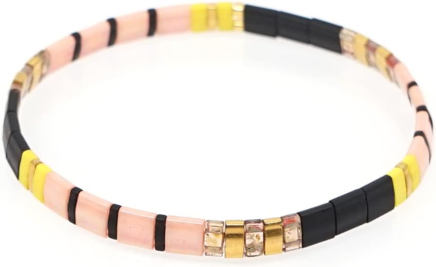 Sonateomber Tila Flat Beaded Stretch Bracelets for Women, Trendy Unique Colorful Square Beads Handmade Stack Bracelet Friendship Accessories Fashion Jewelry Gift