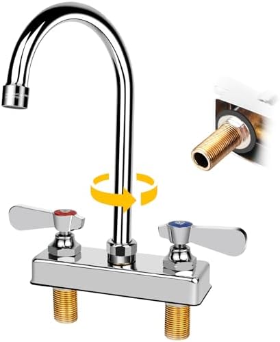 Commercial Bar Sink Faucet 4 Inch Center Deck Mount 5-1/2" Gooseneck Spout by ZKDAUSDO
