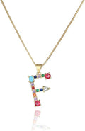 Eben-Ezer 18K Gold Box Chain Choker Initial Necklace Multi-Color Zircon Letter Pendant Script Name Custom Necklace for Women Gift Alphabet 26 A-Z