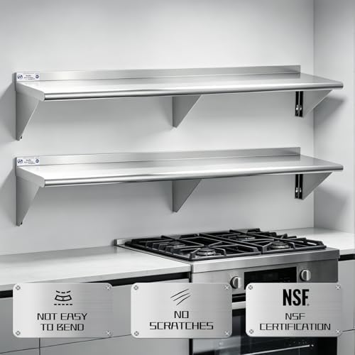 Hally Stainless Steel Shelf 2 Pack Wall Mounted Metal Shelves 12"x72" NSF - Image 4
