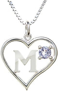 Silver Sterling Necklace Initial Letter A-Z Birthstone for Women – Personalized Custom Jewelry Pendant with Heart Design Customized Dainty Charm for Wife Girlfriend Mom – 18" Box Chain