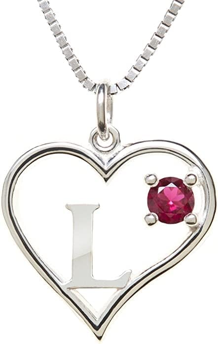 Silver Sterling Necklace Initial Letter A-Z Birthstone for Women – Personalized Custom Jewelry Pendant with Heart Design Customized Dainty Charm for Wife Girlfriend Mom – 18" Box Chain