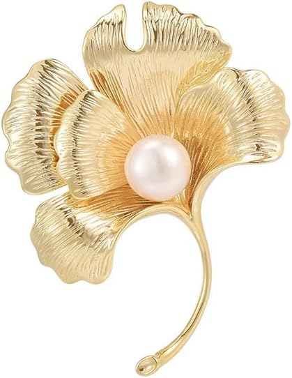 Leaf Brooches Rhinestone Freshwater Pearls Ginkgo Leaves Brooch Pin 18k Gold Plated Leaves Lapel Pins Jewelry Valentine's Day Birthday Gifts for Women Girls
