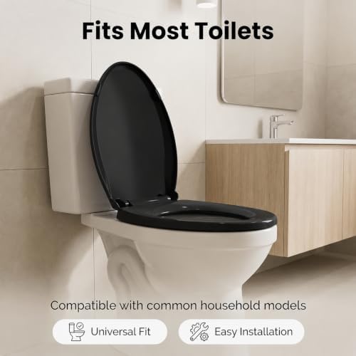 Black Elongated Toilet Seat, 18.5 x 14.2 Inch Durable Plastic Toilet Seat - Image 4