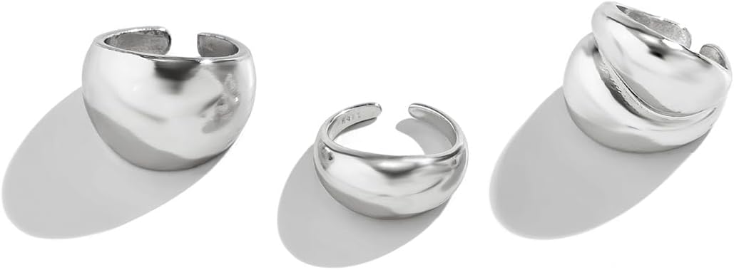 MIFYNN Chunky Gold Rings for Women Gold Silver Adjustable Thick Ring Fashion Statement Ring Open Dome Ring Chunky Silver Rings Geometric Curved Minimalist Simple Rings