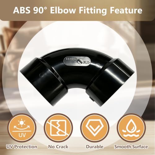 LESSO 3" ABS 90 Degree Sweep Elbow, DWV 3 inch ABS Pipe Fittings - Image 5