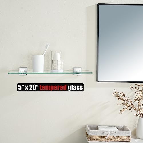 JQK Bathroom Glass Shelf, Floating Tempered Glass Shower Storage 24 by 5 inches - Image 2