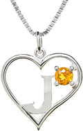 Silver Sterling Necklace Initial Letter A-Z Birthstone for Women – Personalized Custom Jewelry Pendant with Heart Design Customized Dainty Charm for Wife Girlfriend Mom – 18" Box Chain