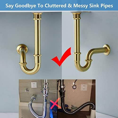 Brass P Trap with Bathroom Sink Stopper : 1-1/4 Sink Drain Bottle Trap Set with - Image 2