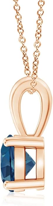 Angara Natural Blue Topaz Solitaire Pendant for Women | Classic Prong-Set Round Blue Topaz Pendant in 14K Solid Gold/Silver/Platinum With 18" Chain | December Birthday, Gemstone Jewelry Gift